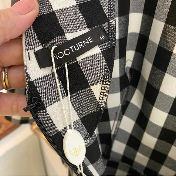 NWT Nocturne Plaid Gingham Black & White Buffalo Check Plaid Belted Bow … - Picture 5 of 9